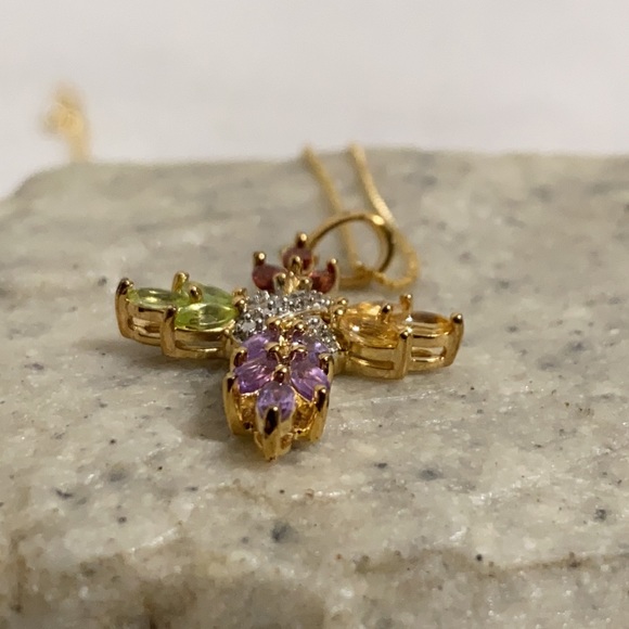 🆕 18K Gold Over S/S Multi Gem Cross Necklace - Picture 4 of 10